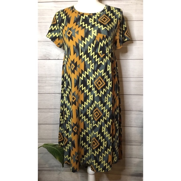 LuLaRoe Dresses & Skirts - Lularoe Carly Yellow Aztec Pattern Size XS